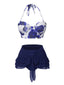 2PCS Maillot de bain licou roses et jupe cache-maillot bleu des années 1960