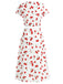 Ensemble 2 Pièces Crop Top Col V Imprimé Cerises & Jupe Rouge Années 1960 4
