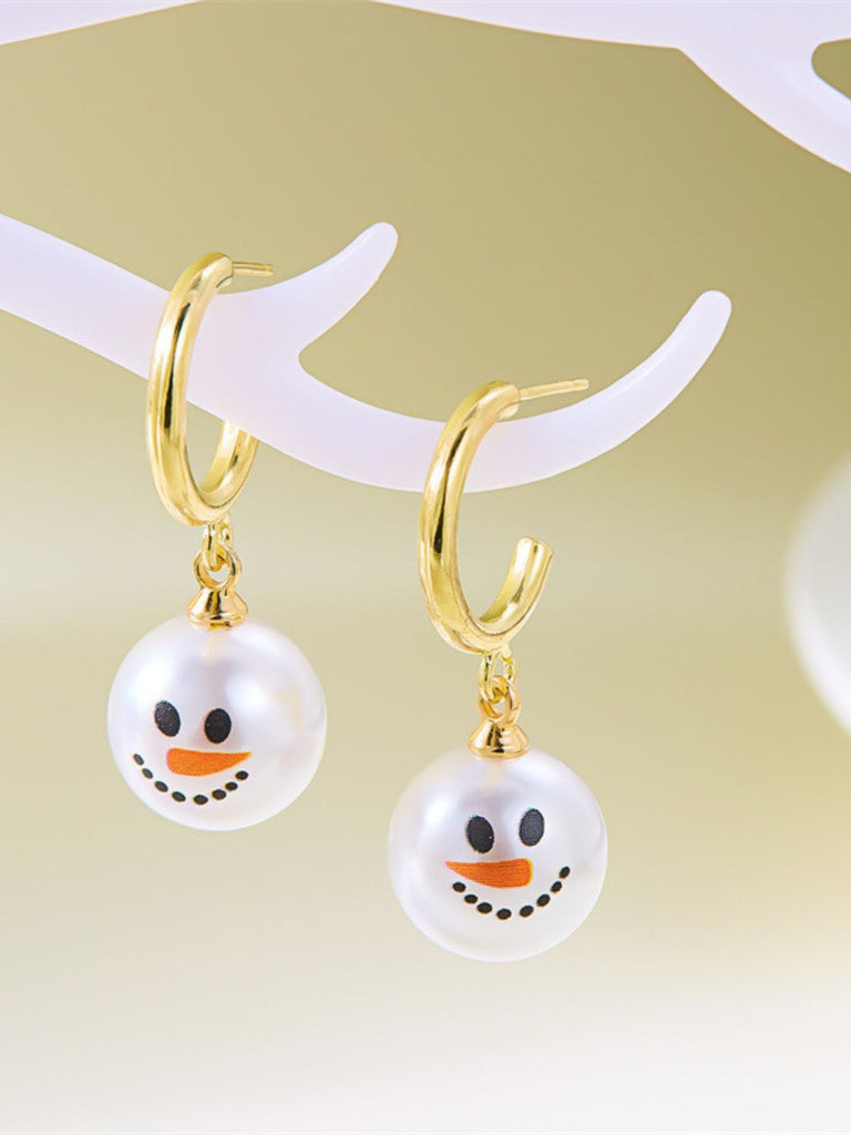 Boucles d'oreilles bonhomme de neige en strass flocons de neige et perles