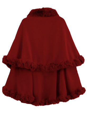 Cape chùle double épaisseur avec col en fourrure des années 1950