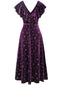[Pré-vente] Robe à volants en velours col en V et étoiles violet des années 40