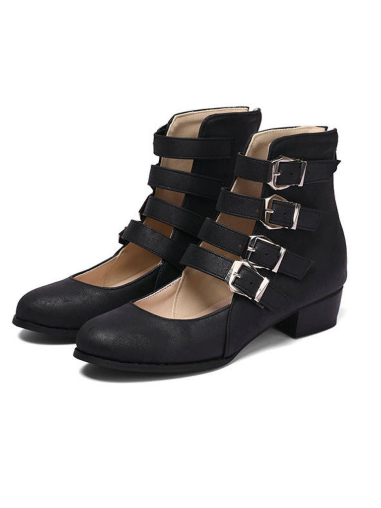 Bottes à bout rond petit talon épais et ajourées