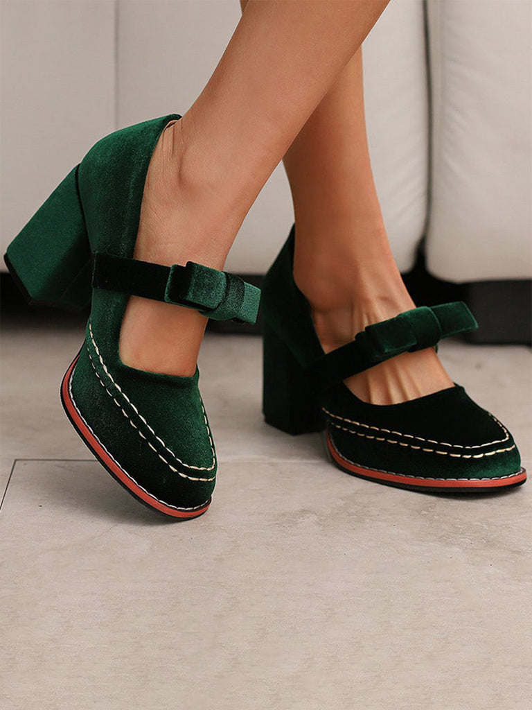 Escarpins Mary Jane en daim uni avec nœud