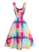 Robe trapèze larges bretelles carreaux colorés 1950s