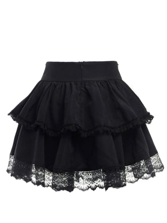 Jupe noire gothique dentelle croisée et chaîne années 1980