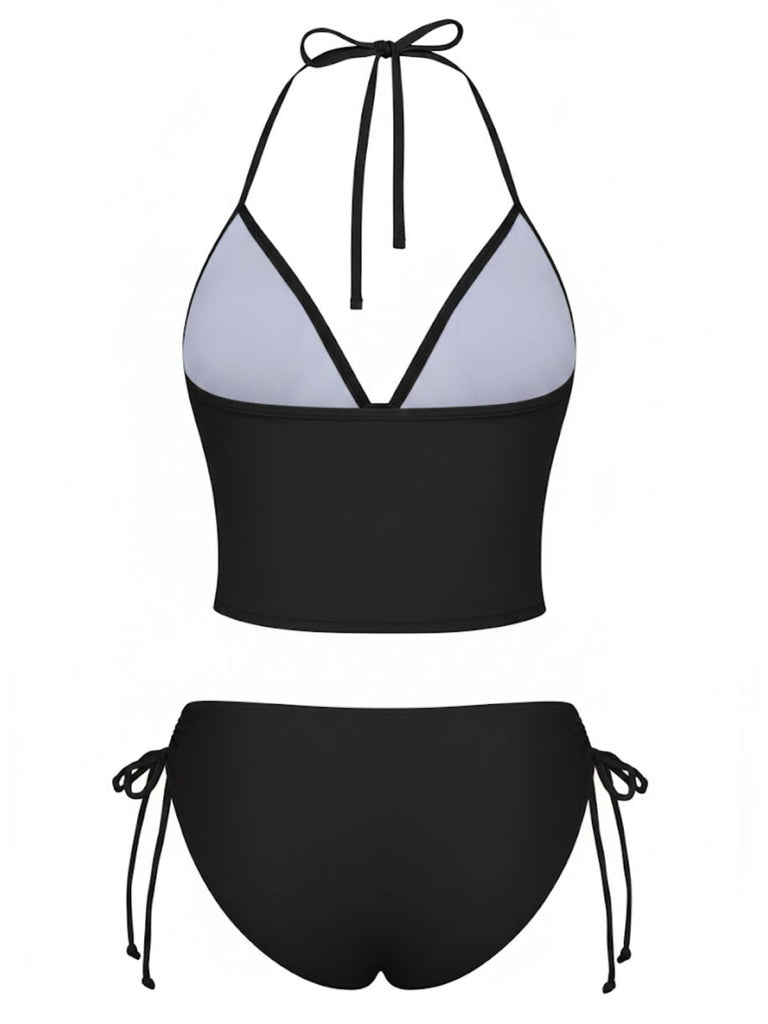 Ensemble Bikini Taille Haute Fleurs Brodées Artisanal Années 50