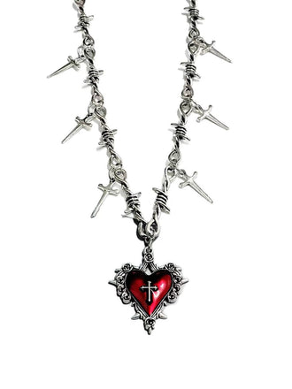 Collier croix cœur vin rouge vintage