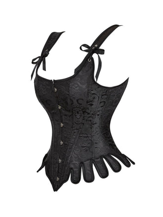 Corset noire gothique en brocart jacquard années 1980