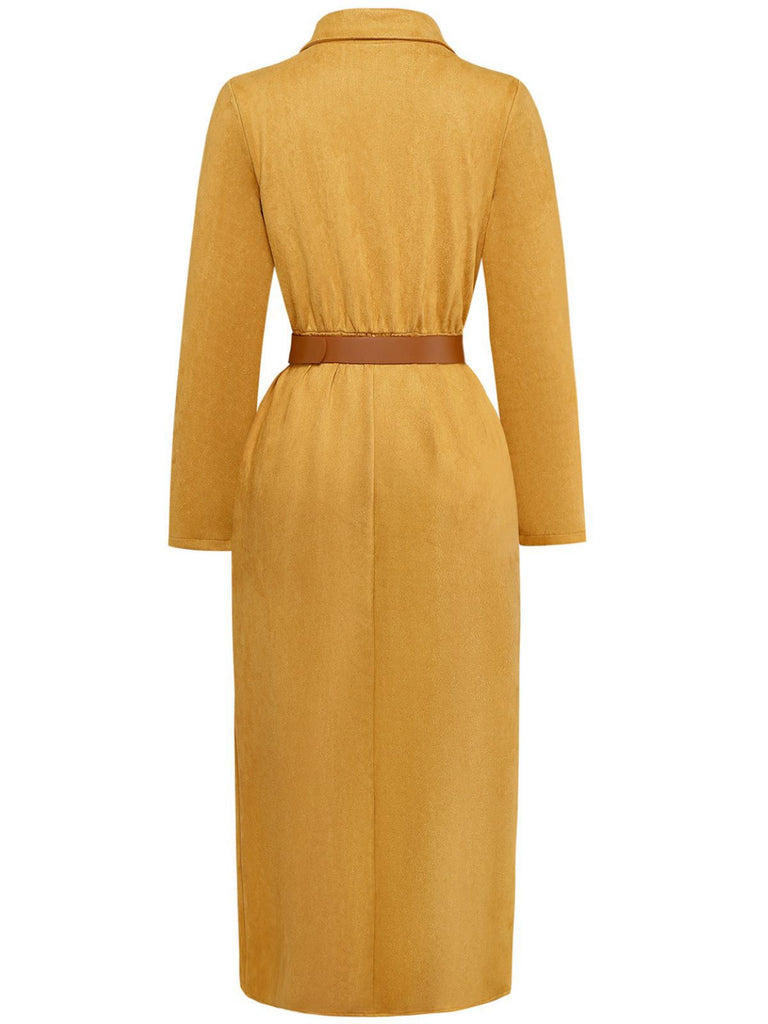 Robe-chemise boutonnée en daim avec ceinture années 1930