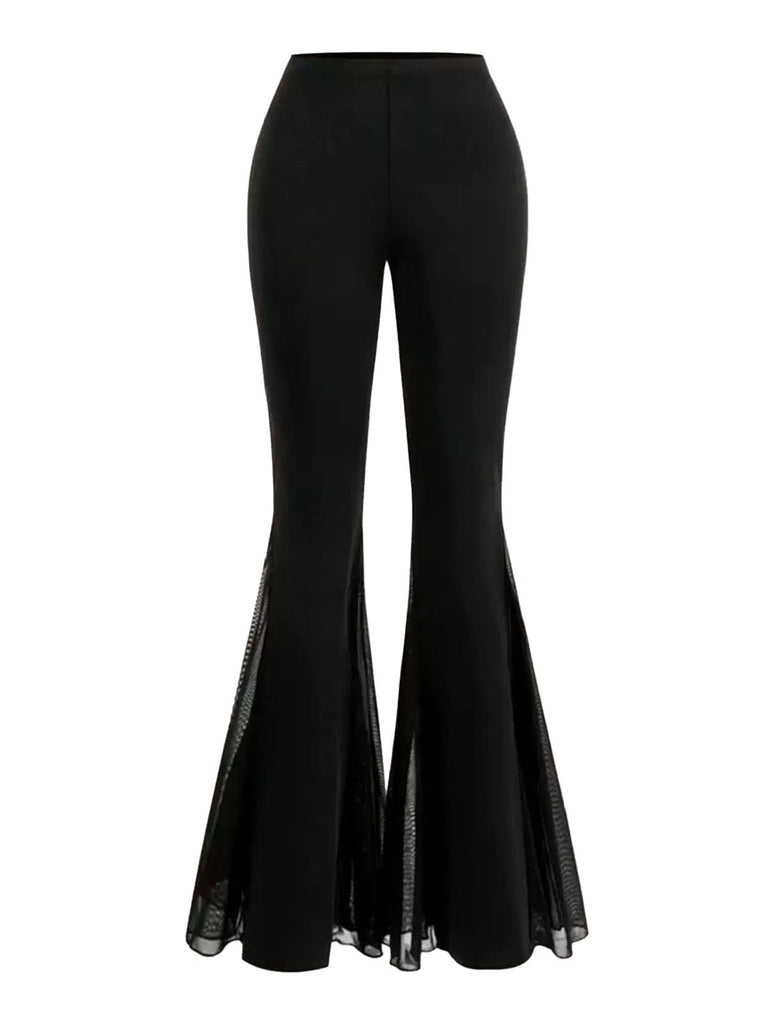 [Grande Taille] Pantalon évasé taille haute filet noir 1930s