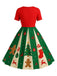 [Pré-vente] [Grande taille] Robe trapèze rouge et verte motif flocon de neige des années 1950