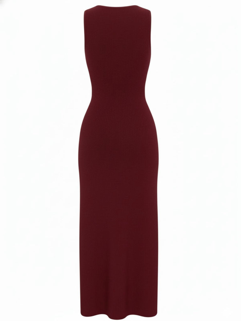 Robe tricotée unie sans manches simple boutonnage années 1960