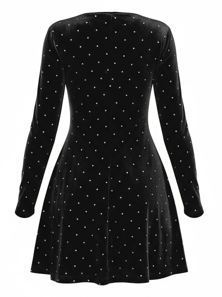 Robe de soirée cintrée en velours et strass années 1980