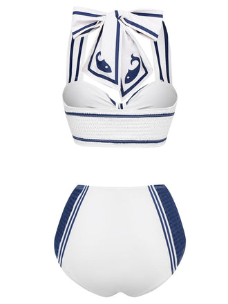 Maillot de Bain blanc motif baleine style marine des années 1940