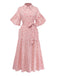 Robe Ceinturée Rose Carreaux Cœur Manches Lanterne Années 1940