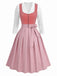 Robe en velours rose décolleté cœur tablier et haut en dentelle années 50