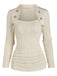 Beige 1960s Solid Faux Button Knitted Sweater