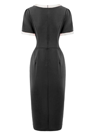 Robe moulante nœud et col rond colorblock années 60