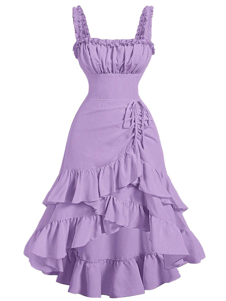 Robe à bretelles froncées et ourlet à volants années 1950