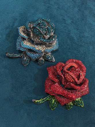 Broche rose 3D vintage en strass