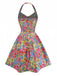 Robe Multicolore Halter Fleurs Nœud Cœur Années 1960
