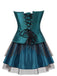 2PCS Corset brodé de motifs de plumes de paon et jupe plissée en tulle