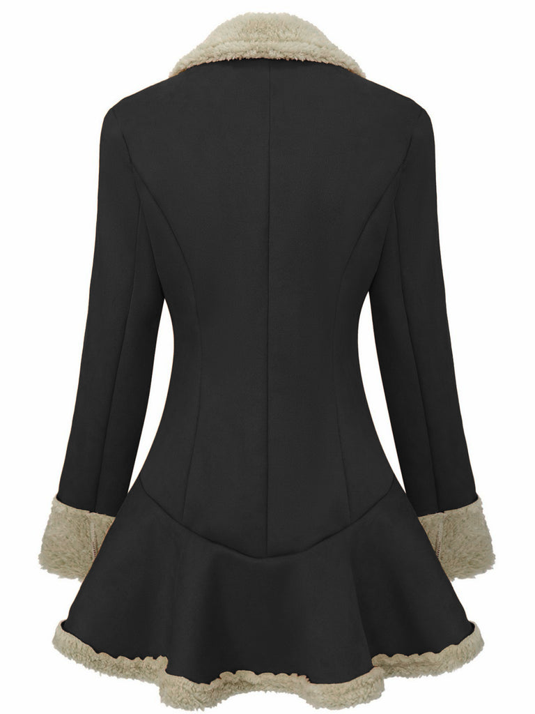 Veste en daim vintage à revers et ourlet évasé noire années 1970