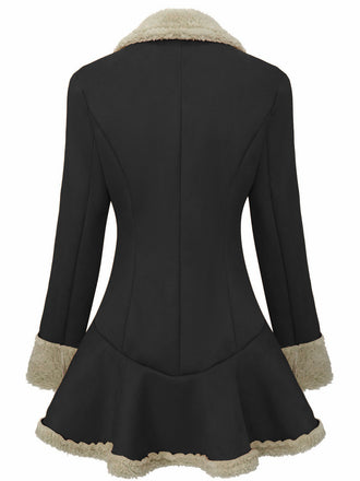 Veste en daim vintage à revers et ourlet évasé noire années 1970