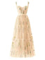 Robe en maille florale à lacets et baleines jaune années 1930