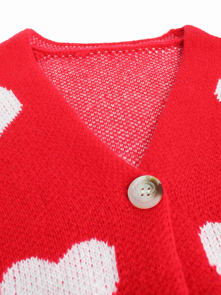 Cardigan en maille à imprimé cœur style Saint-Valentin années 1950