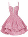 Robe de soirée mini rouge à paillettes décolleté en V profond et lacets années 1950