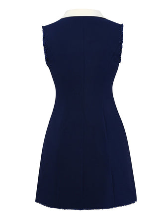 Robe bleue foncé à boutons et poignets bruts années 1960