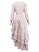 Robe multicolore à fleurs col en V et ourlet à volants irréguliers des années 1940