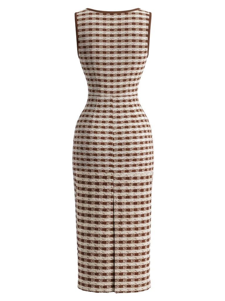 2PCS Ensemble Robe et Veste Blazer en Tweed à Carreaux et Boutons Nacrés Années 1960 - 8
