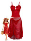 2PCS Ensemble tankini rouge à découpes et volants paréo années 60