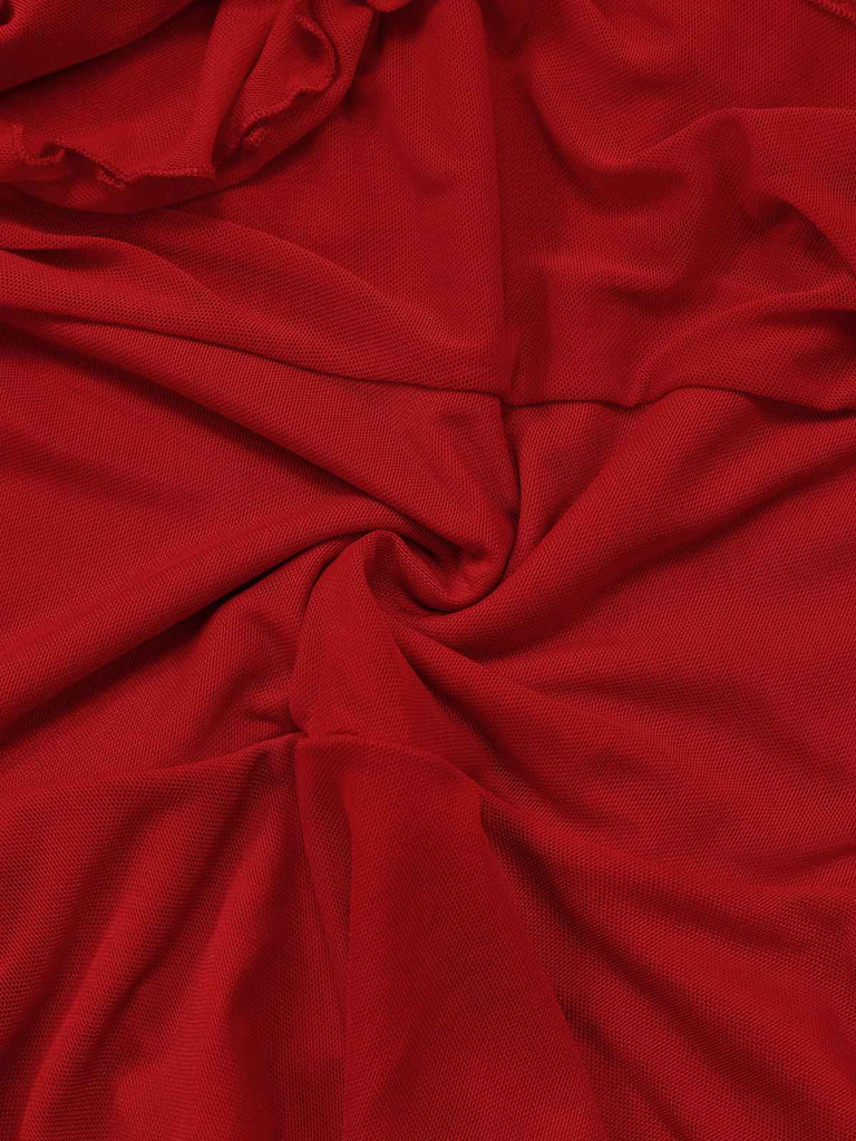 Robe dos nu rouge à volants et laçage floral 3D des années 60