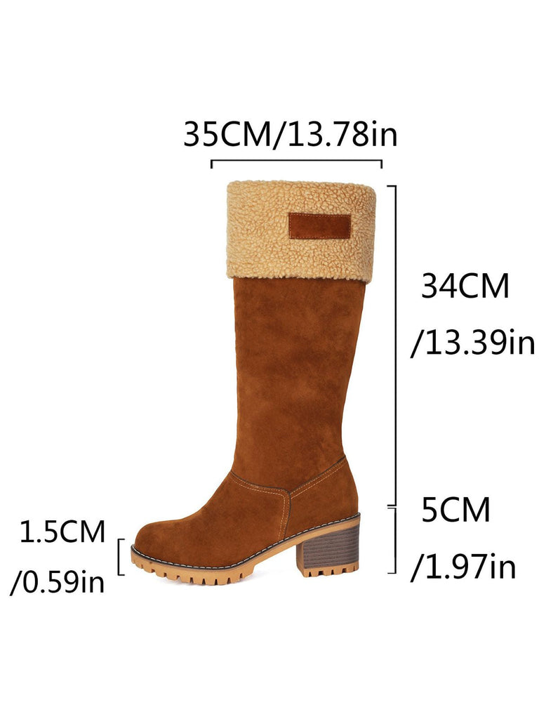 Bottes de neige d'hiver à talons carrés en faux daim