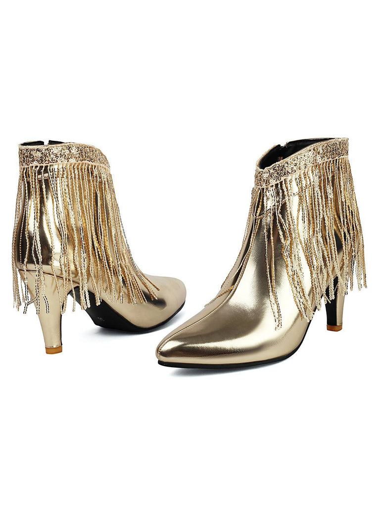 Bottines Chelsea à bout pointu et pompons métalliques