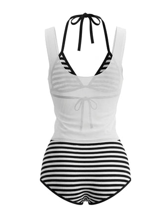 [Prévente] Ensemble bikini rayé et cache-maillot années 80