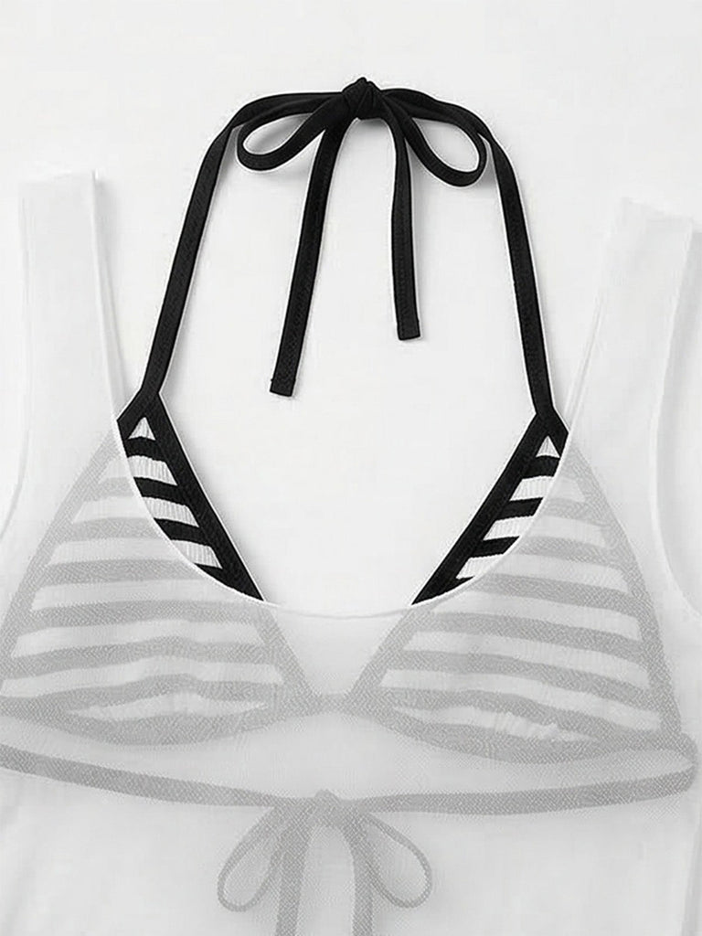 Ensemble bikini rayé et cache-maillot années 80