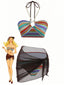 3PCS Bikini Arc-en-Ciel Rayures Coquillage Années 1970