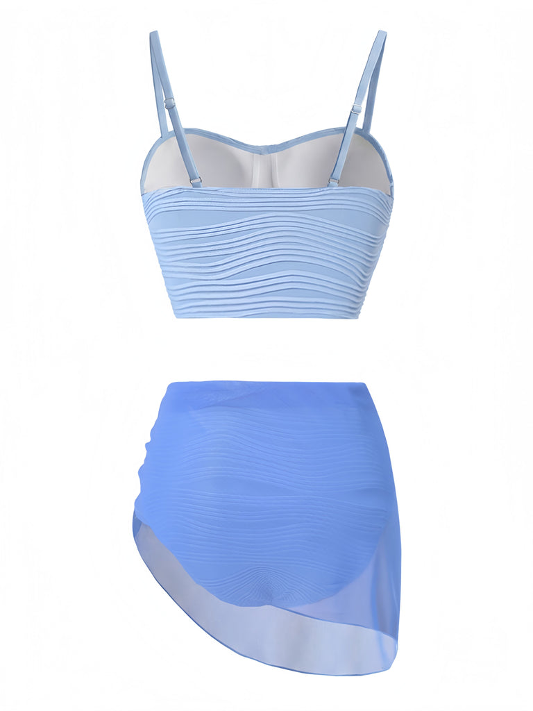 Back: 3PCS Blue 1940s Shell Special Fabric Bikini Set, elegant vintage style, perfect for vintage fashion lovers