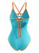 Maillot de bain une pièce à bretelles découpées color block années 1970