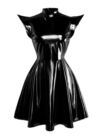 Robe mini noire de soirée futuriste métallisée années 1980