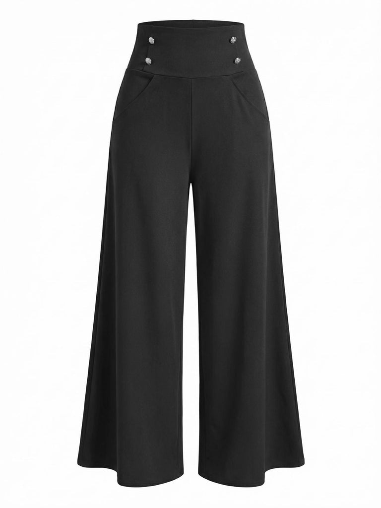 Pantalon à jambes larges taille haute et croisé années 1950