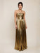 Robe plissée dorée à dos nu et col croisé années 1930