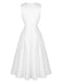Robe blanche unie sans manches col en V boutons années 1950