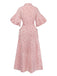 Robe Ceinturée Rose Carreaux Cœur Manches Lanterne Années 1940