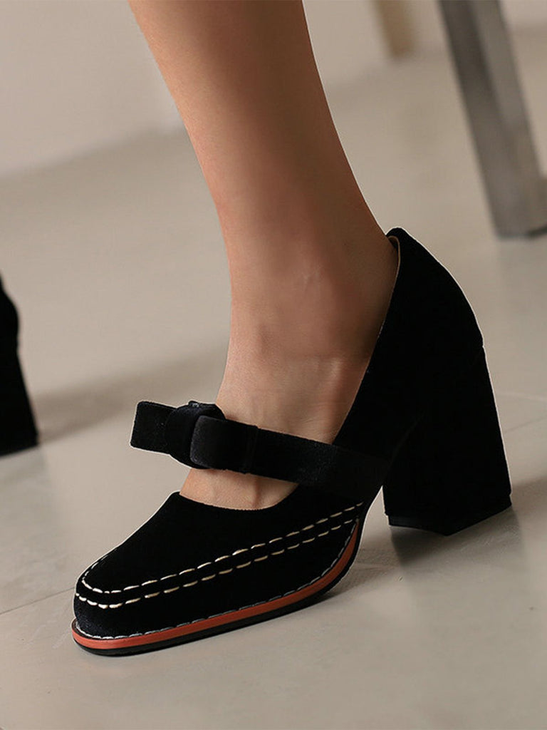 Escarpins Mary Jane en daim uni avec nœud