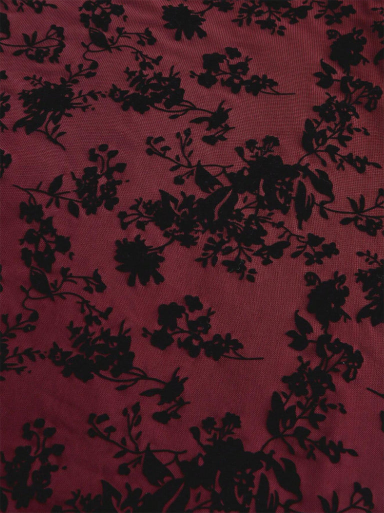 [Prévente] Robe vin rouge en dentelle florale manches évasées des années 1950